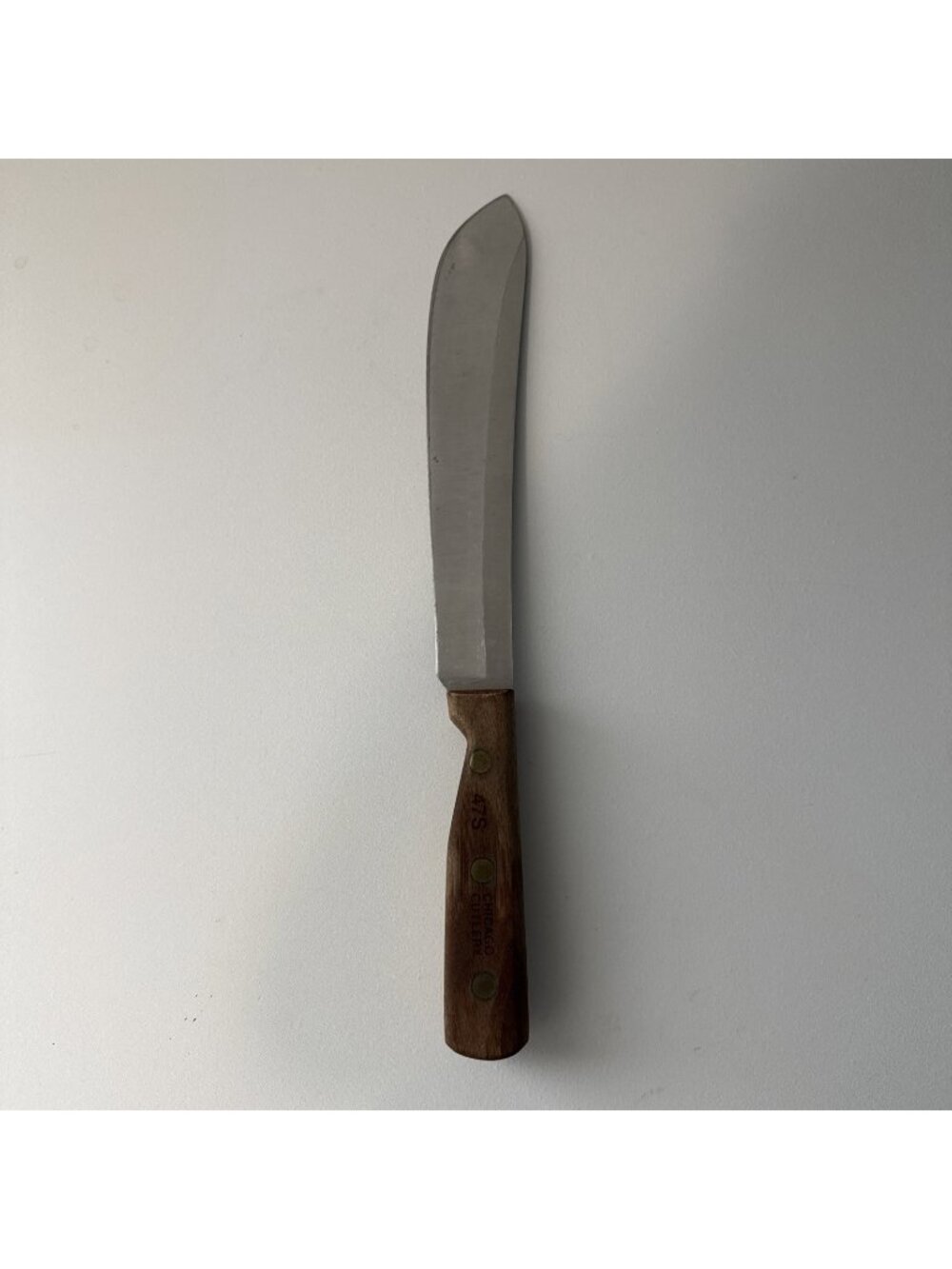 Vintage CHICAGO CUTLERY 47S Full Tang Butcher Knife 8” Blade WOOD Riveted Handle